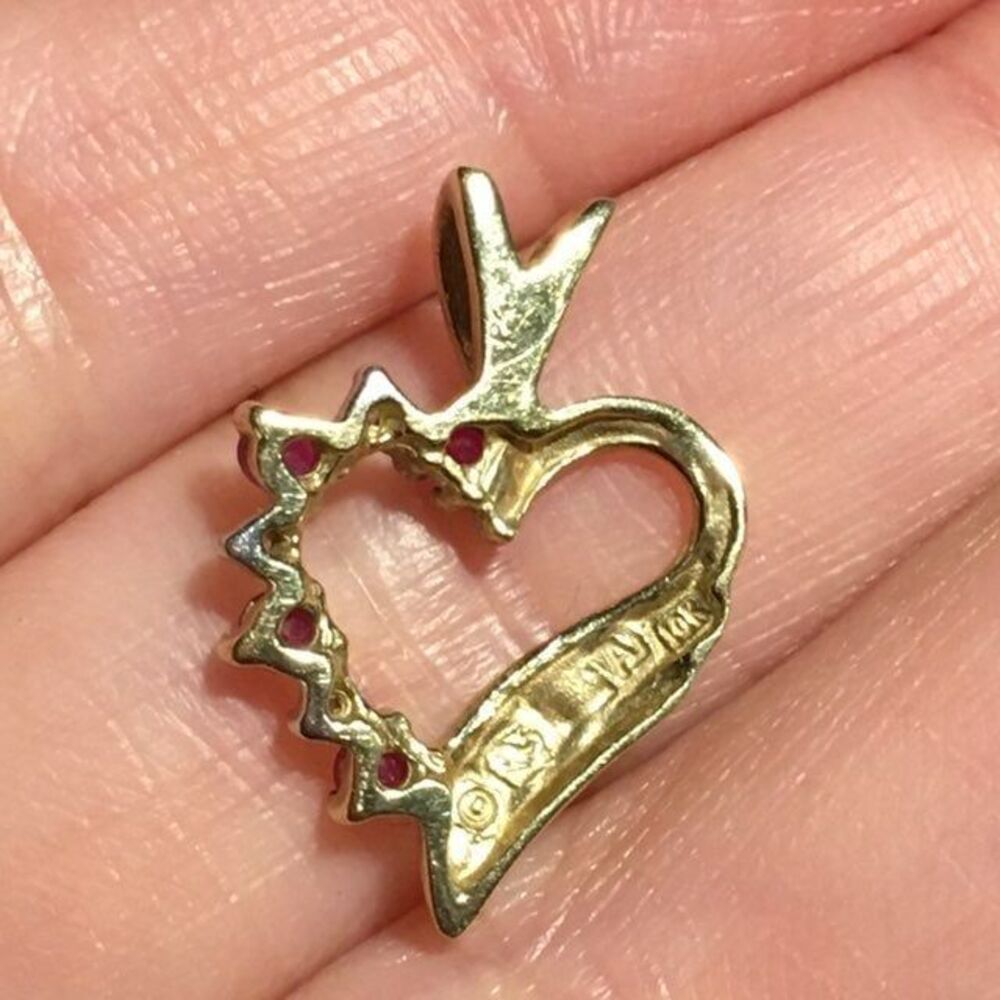Solid 10k Yellow Gold Genuine Ruby Diamond Heart … - image 4